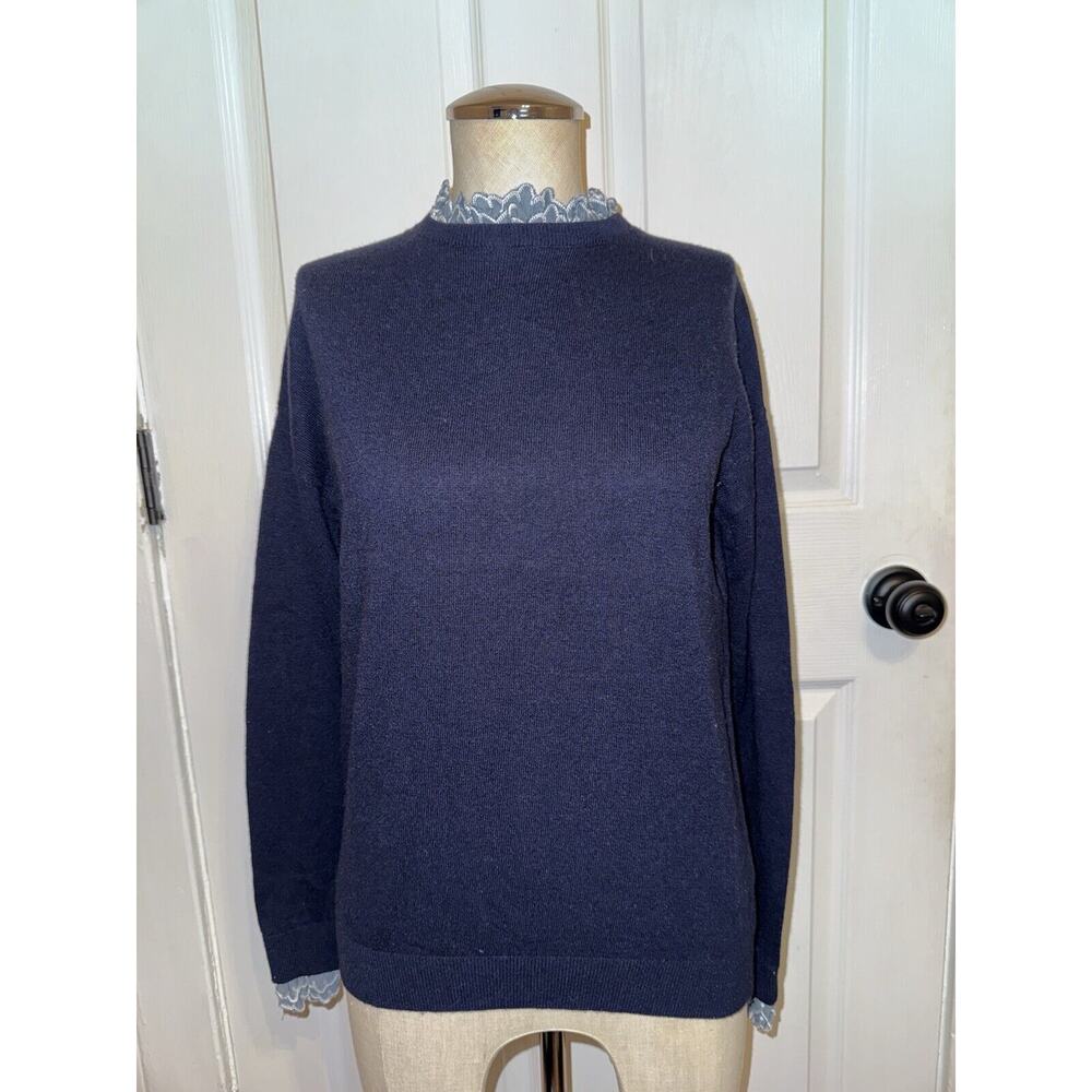 Boden Women’s Lydia Woven Frill Jumper Sweater Navy US 2 UK6